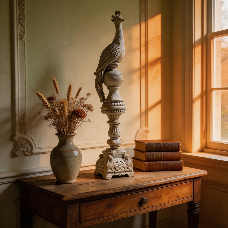 European Retro Peacock Column Sculpture
