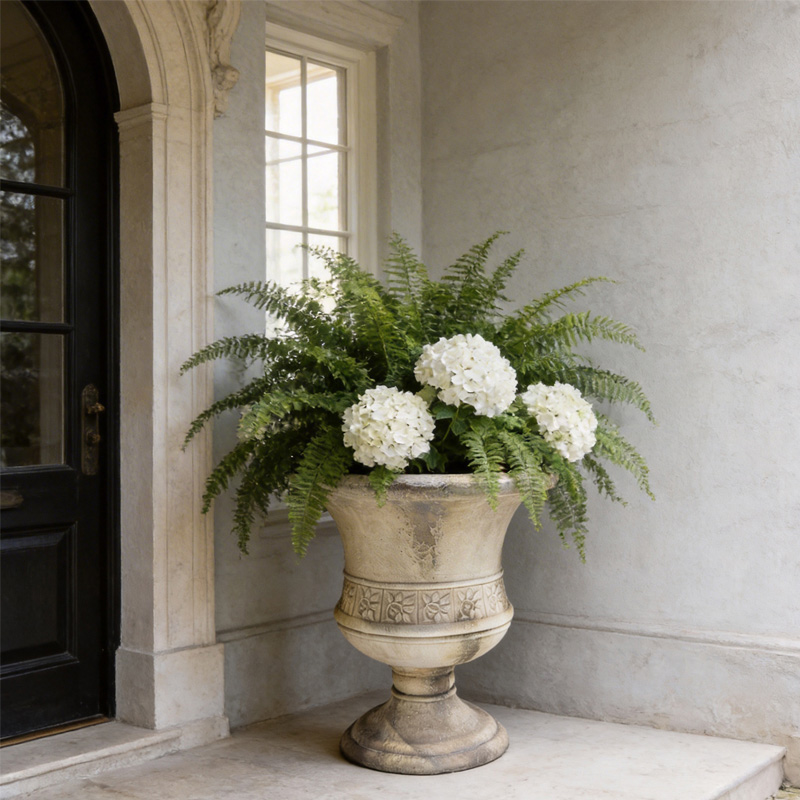 Retro relief high footed flowerpot