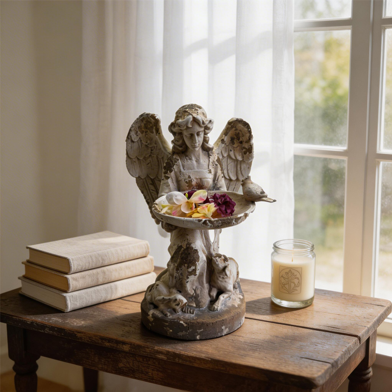 Retro Angel Bird Feeding Ornament