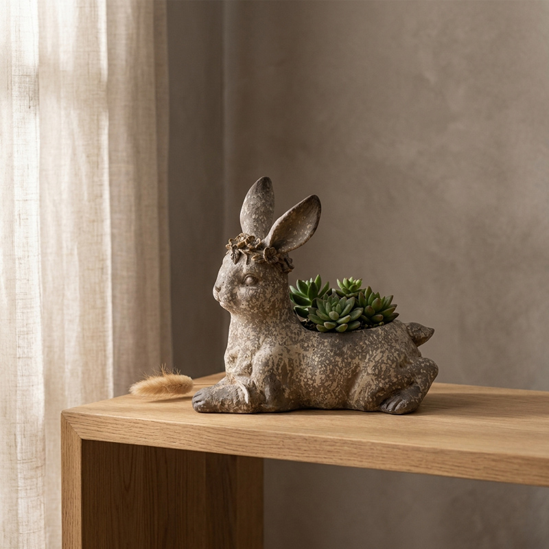 Vintage Rabbit Shaped Flowerpot Ornament