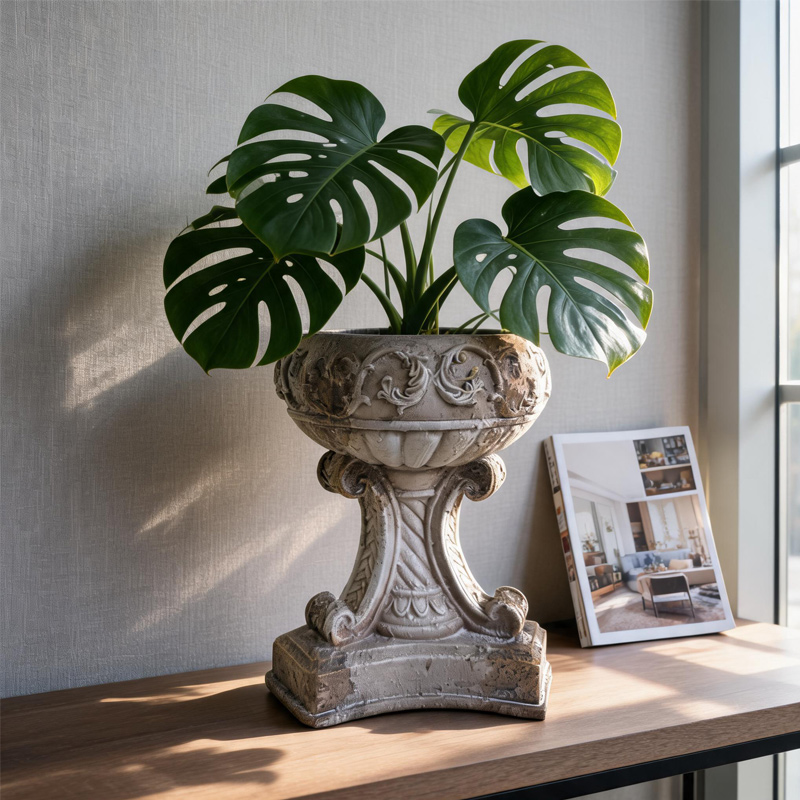 Vintage Carved High Footed Decorative Flower Pot