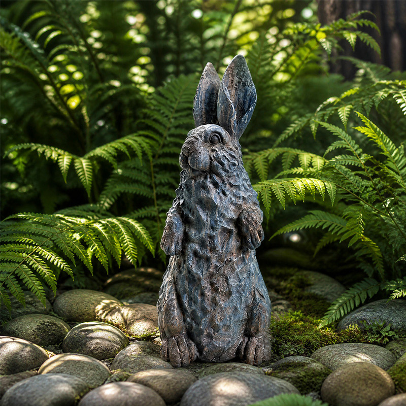 Retro Textured Magnesia Standing Hare Statue