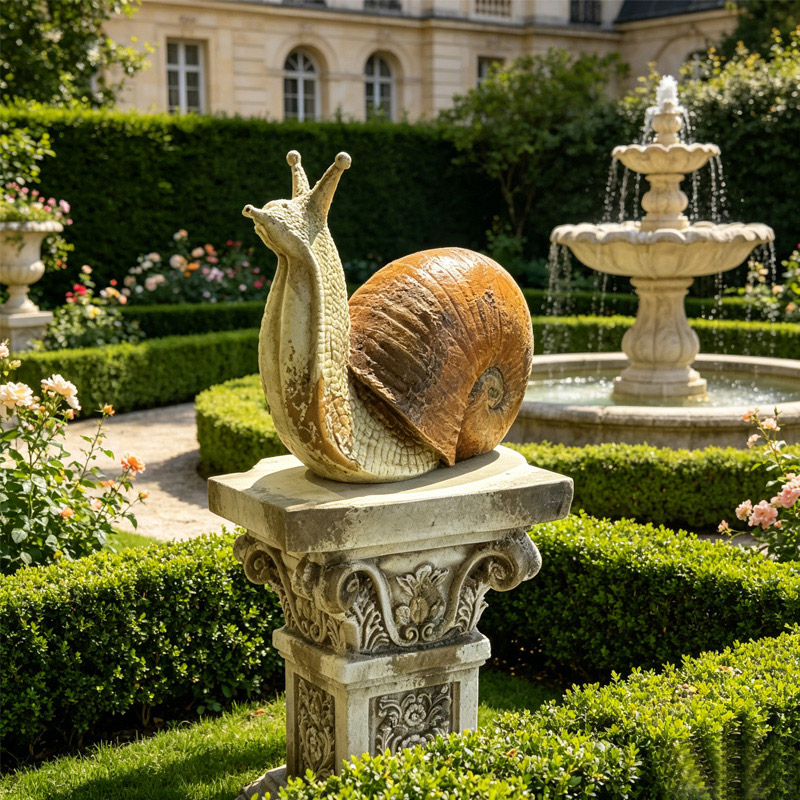 PersonalisedRetro Snail Statue with Roman Pillar Pedestal Set PersonalisedRetro Snail Statue with Roman Pillar Pedestal Set