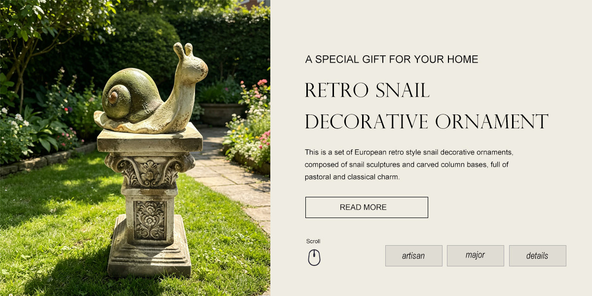 Printed Retro Green Snail Statue with Roman Pillar Pedestal Set Printed Retro Green Snail Statue with Roman Pillar Pedestal Set