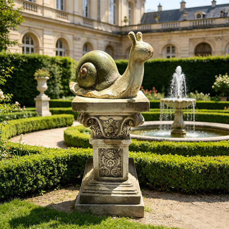 Printed Retro Green Snail Statue with Roman Pillar Pedestal Set Printed Retro Green Snail Statue with Roman Pillar Pedestal Set