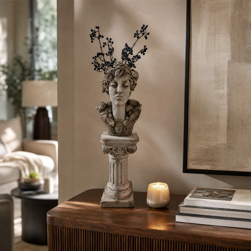 Retro Goddess Head Planter with Roman Pillar Stand Set Retro Goddess Head Planter with Roman Pillar Stand Set