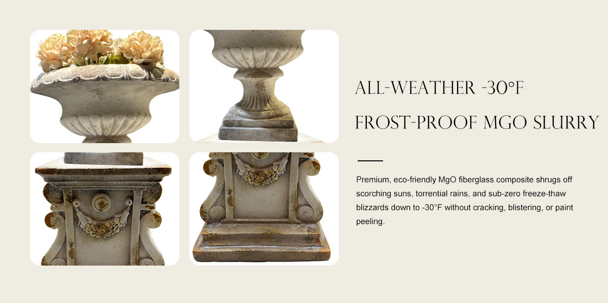 Classic Ribbed Urn and Swag Pedestal Base Set Classic Ribbed Urn and Swag Pedestal Base Set