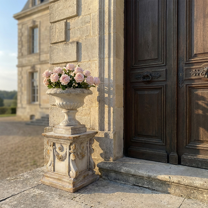 Classic Ribbed Urn and Swag Pedestal Base Set