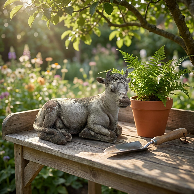 Vintage Whimsical Frog Holding Flowerpot Statue