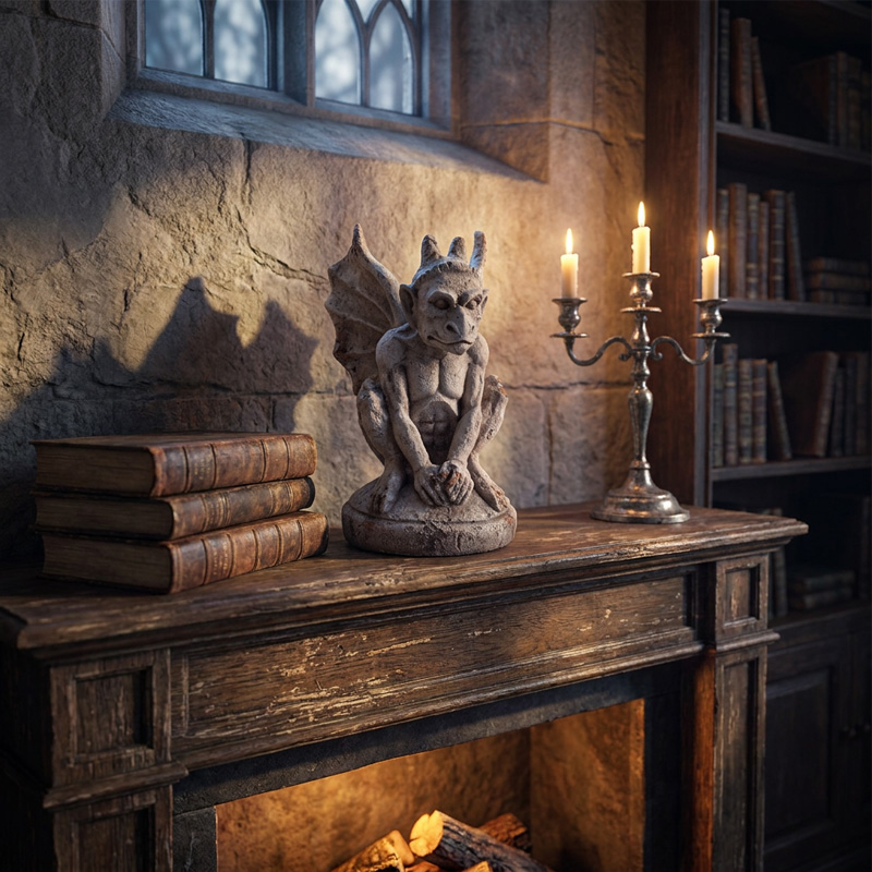 Retro Horned Winged Gargoyle Stone Statue Retro Horned Winged Gargoyle Stone Statue