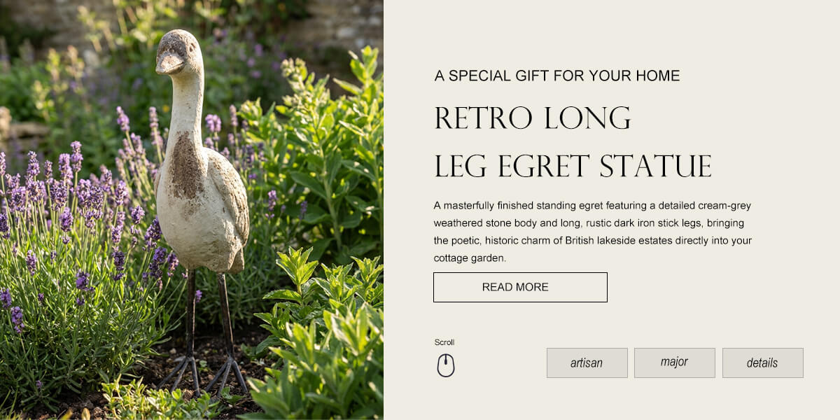 Vintage Egret Heron Garden Statue with Slender Metal Legs Vintage Egret Heron Garden Statue with Slender Metal Legs