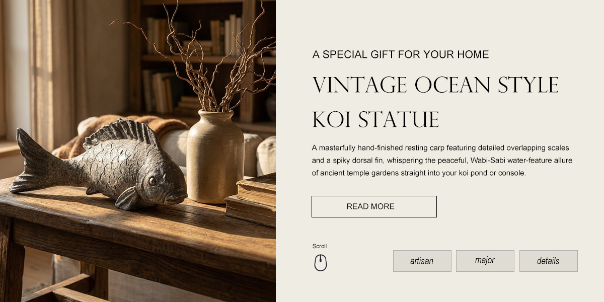  Retro Silver Koi Fish Stone Statue