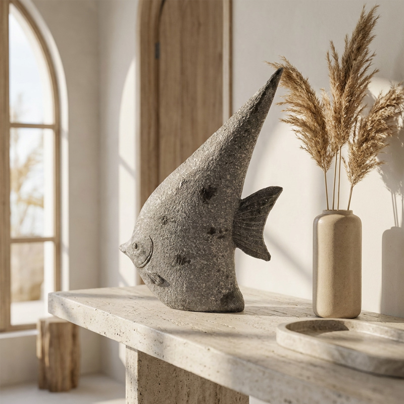 Vintage Modernist Angelfish Garden Statue