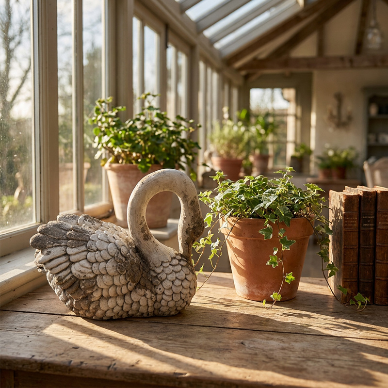 Vintage Swan Planter Garden Statue