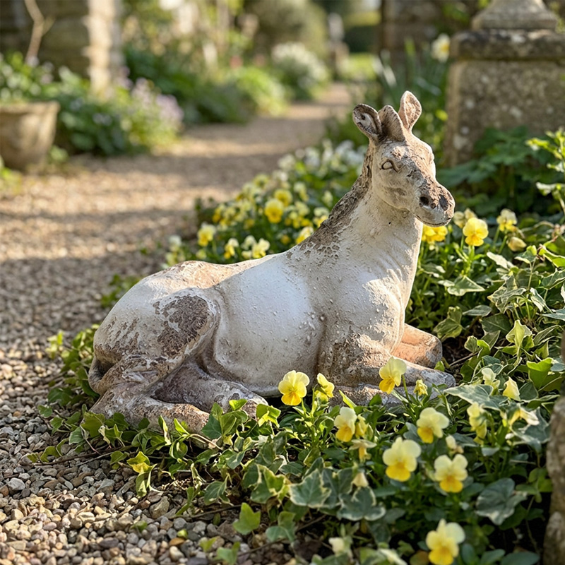 Retro Reclining Donkey Stone Statue