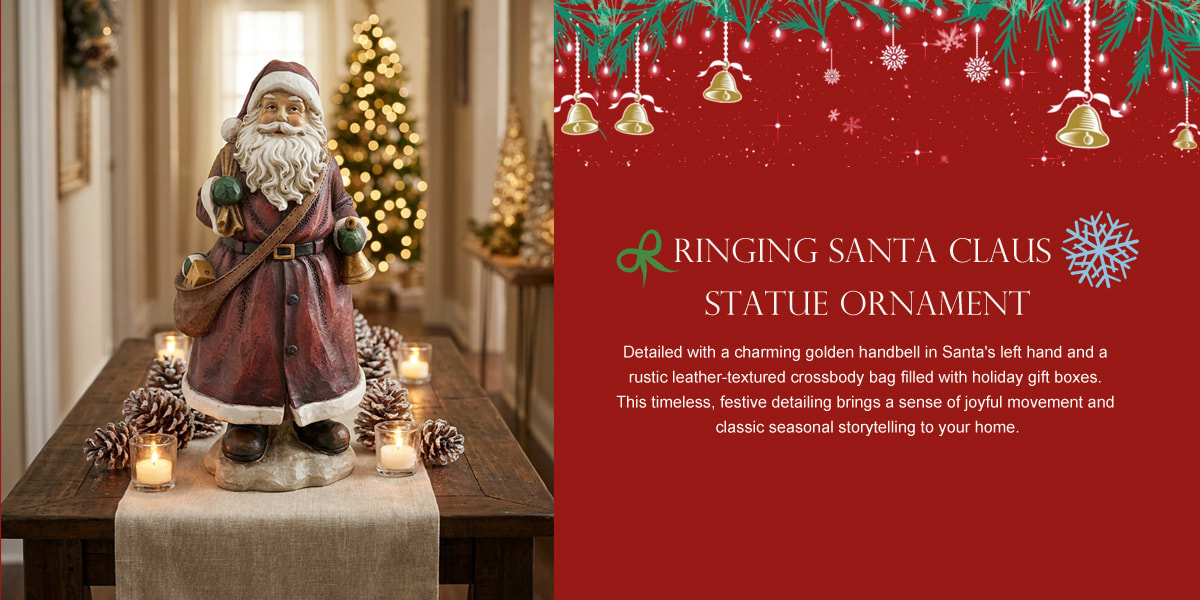 Retro Santa with Bell Christmas Stone Statue Retro Santa with Bell Christmas Stone Statue