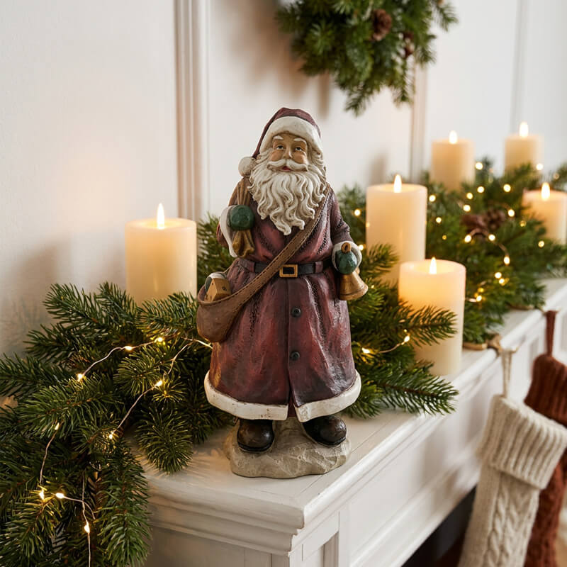 Retro Santa with Bell Christmas Stone Statue