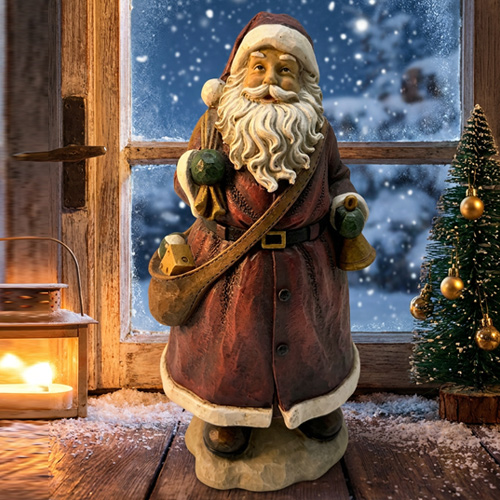Retro Santa with Bell Christmas Stone Statue Retro Santa with Bell Christmas Stone Statue
