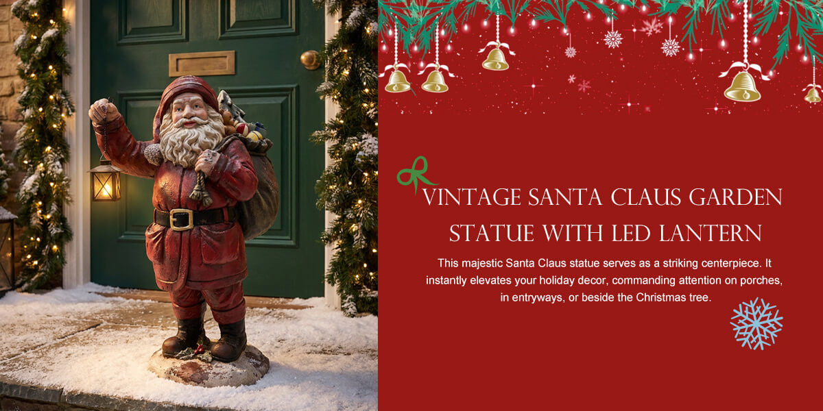 Retro Santa with Lantern Christmas Stone Statue Retro Santa with Lantern Christmas Stone Statue