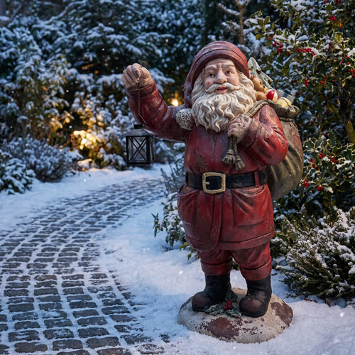 Retro Santa with Lantern Christmas Stone Statue Retro Santa with Lantern Christmas Stone Statue