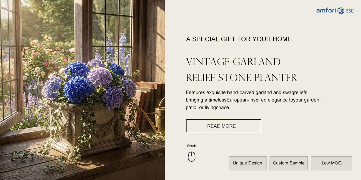 Retro Garland Relief Square Stone Planter
