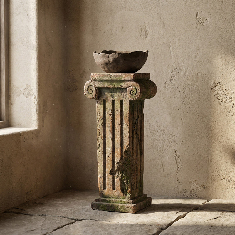 Retro Ionic Column Mossy Stone Pedestal