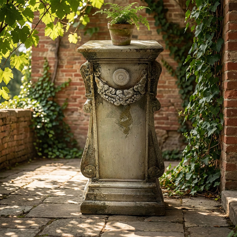 Retro Garland Relief Square Stone Pedestal