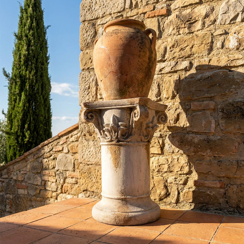 Retro Corinthian Relief Round Stone Pedestal