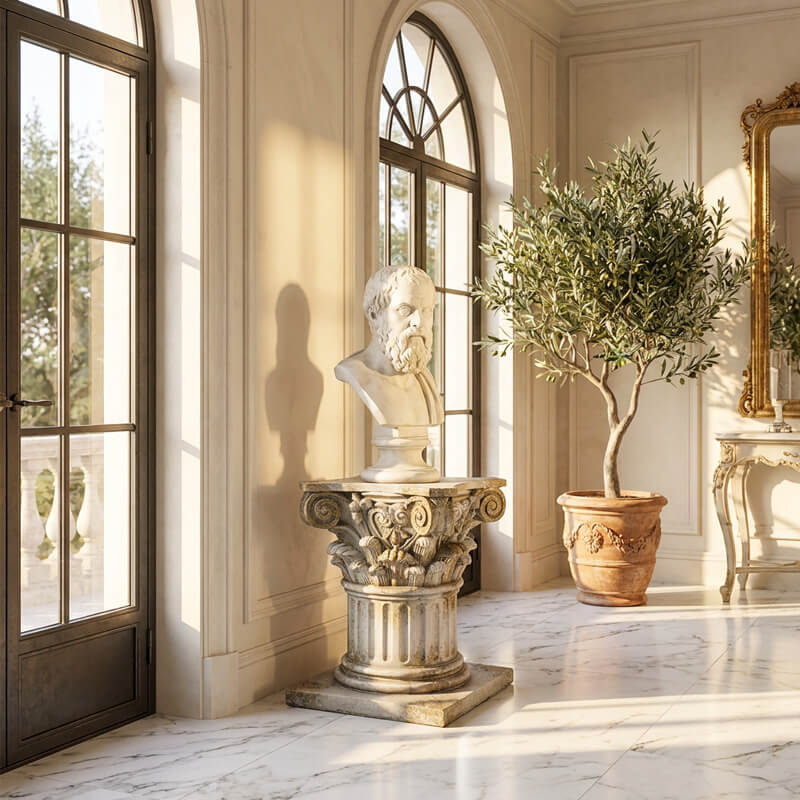 Retro Corinthian Relief Stone Pedestal