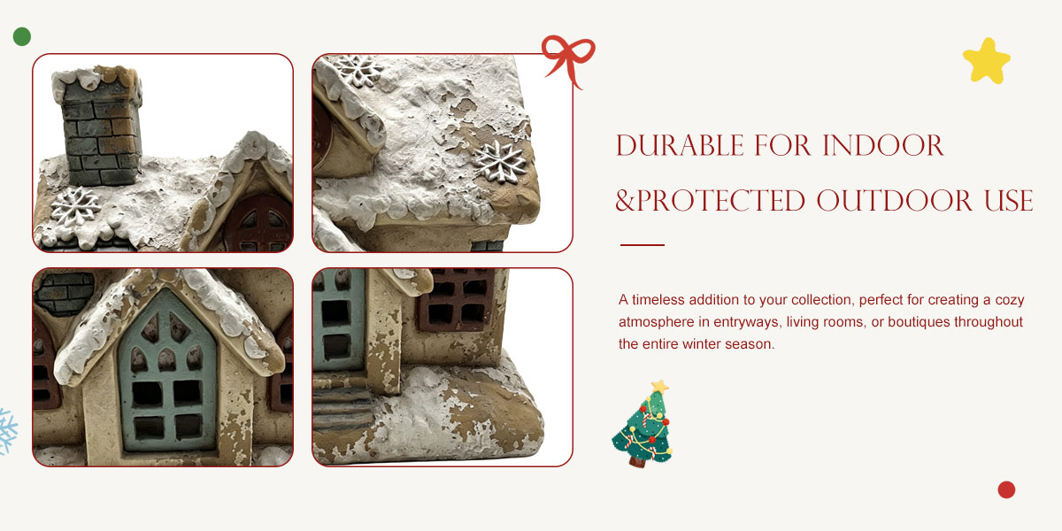 Tall Hand-Painted Christmas Cabin Figurine 