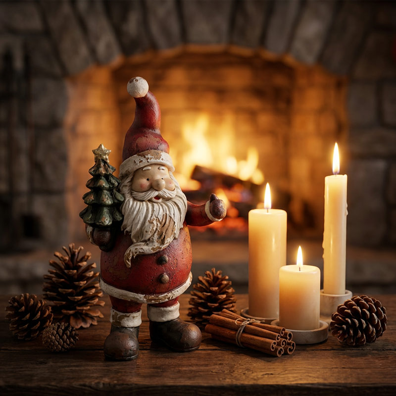 Vintage Hand-Painted Santa Claus with Christmas Tree