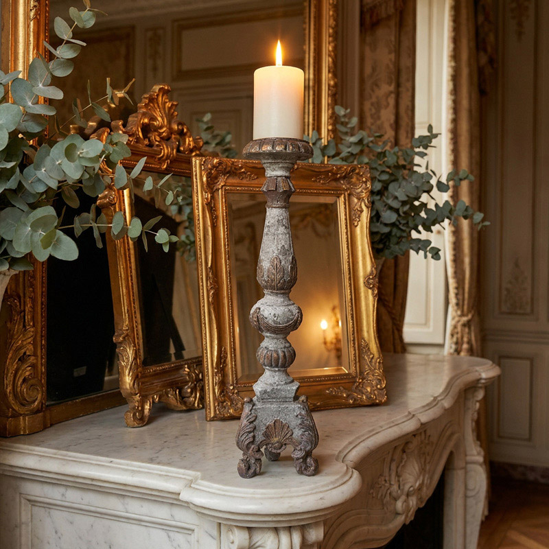  Vintage French Baroque Pillar Candle Holder