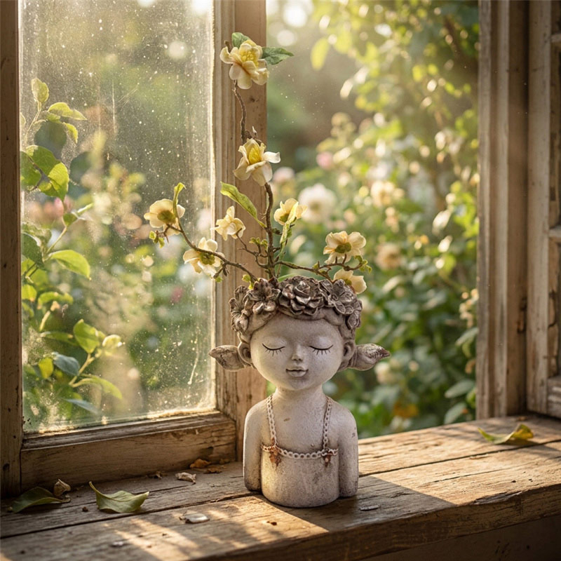 Serene Dreaming Girl Head Planter