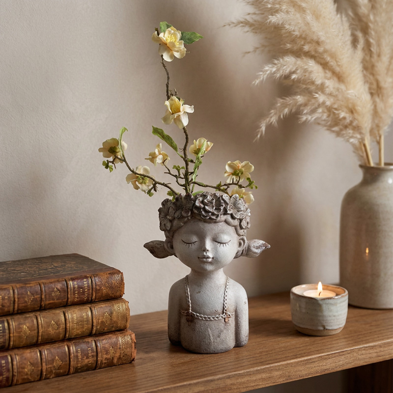 Serene Dreaming Girl Head Planter