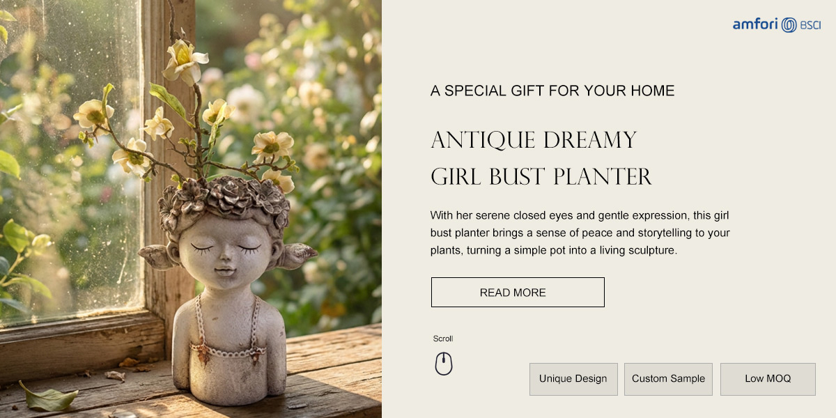Serene Dreaming Girl Head Planter