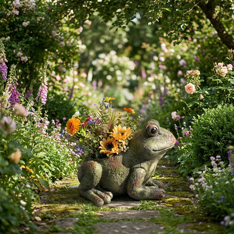 Whimsical Rustic Frog Garden Statue Planter