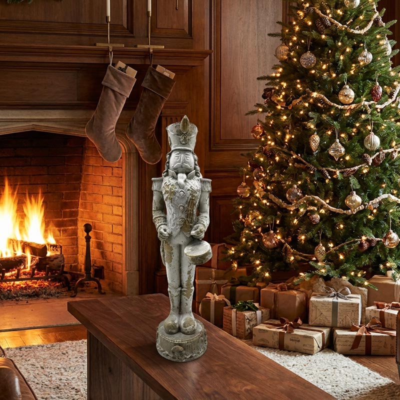   Distressed White & Gold Nutcracker Statue