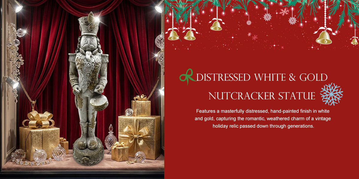   Distressed White & Gold Nutcracker Statue