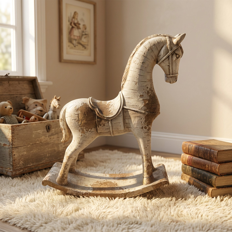 Vintage Distressed Rocking Horse Statue