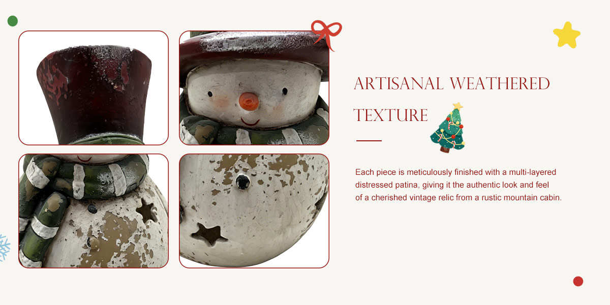 Vintage Distressed Snowman Statue with Star Cutouts