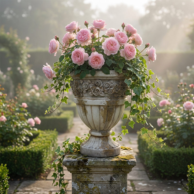 Vintage Rose Garland Garden Urn Vintage Rose Garland Garden Urn