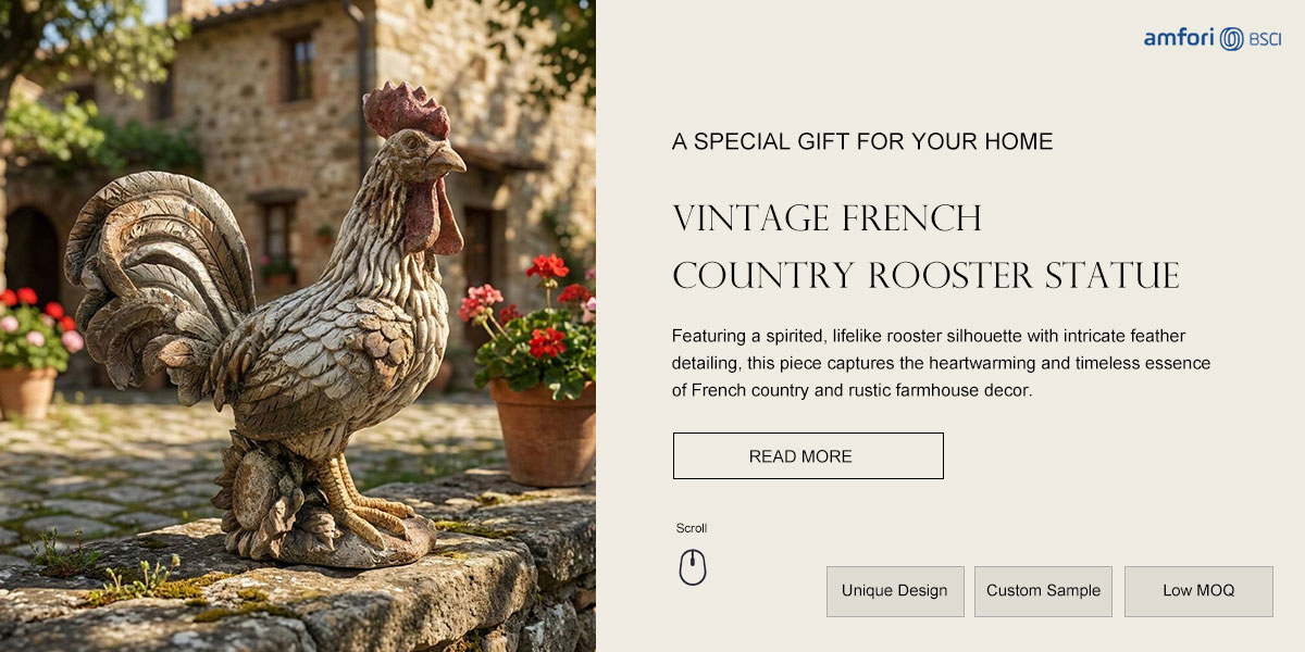  Vintage French Country Rooster Statue