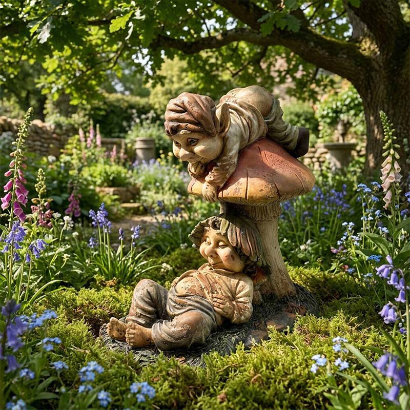 Garden Gnome & Mushroom Statue