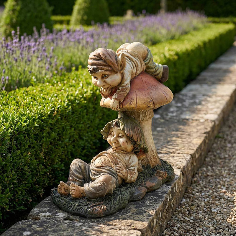 Vintage Garden Gnome & Mushroom Statue
