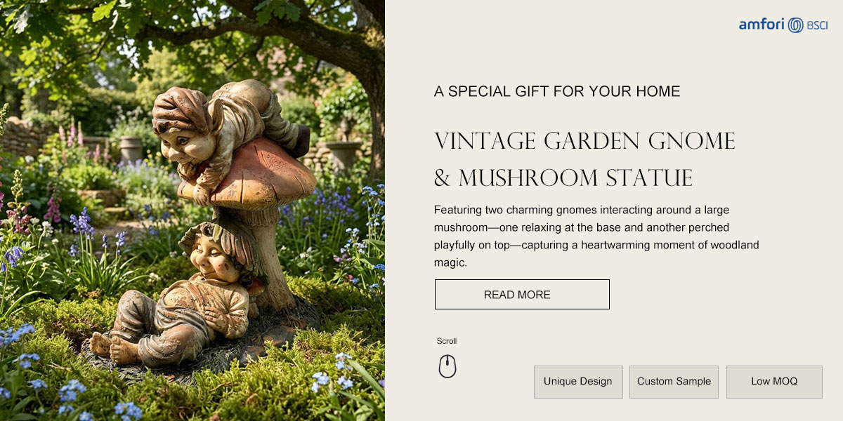 Vintage Garden Gnome & Mushroom Statue