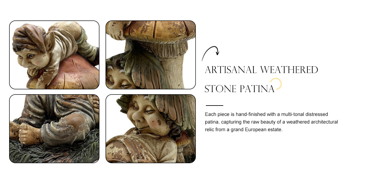 Vintage Garden Gnome & Mushroom Statue