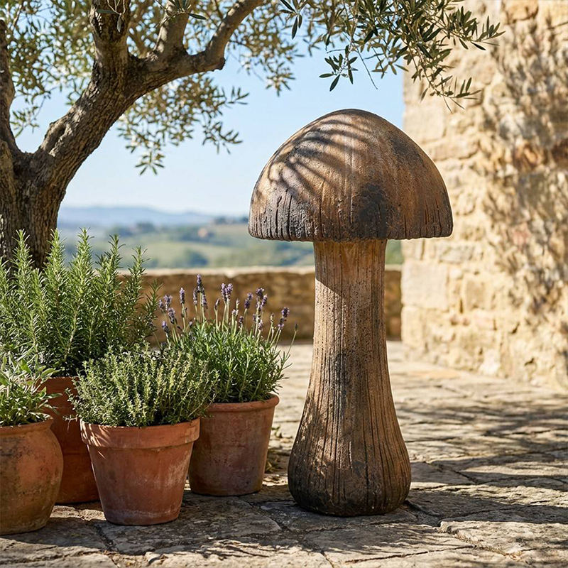 Vintage Distressed Stone Mushroom Statue