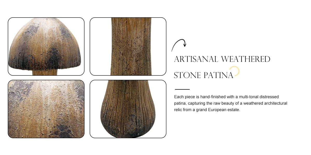 Vintage Distressed Stone Mushroom Statue