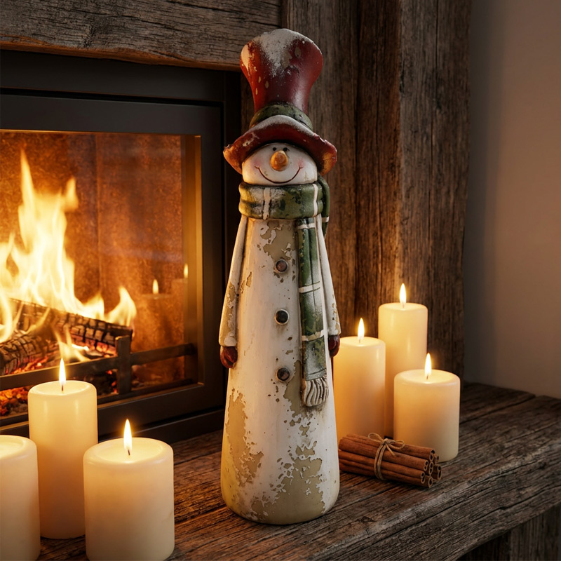Vintage Distressed Snowman Statue