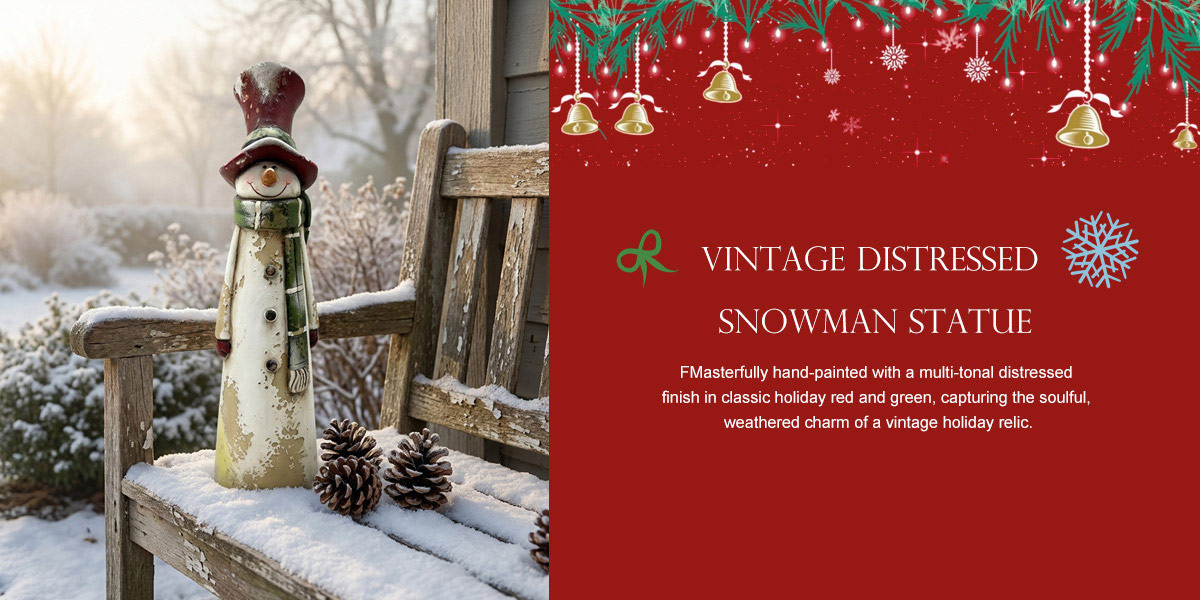 Vintage Distressed Snowman Statue